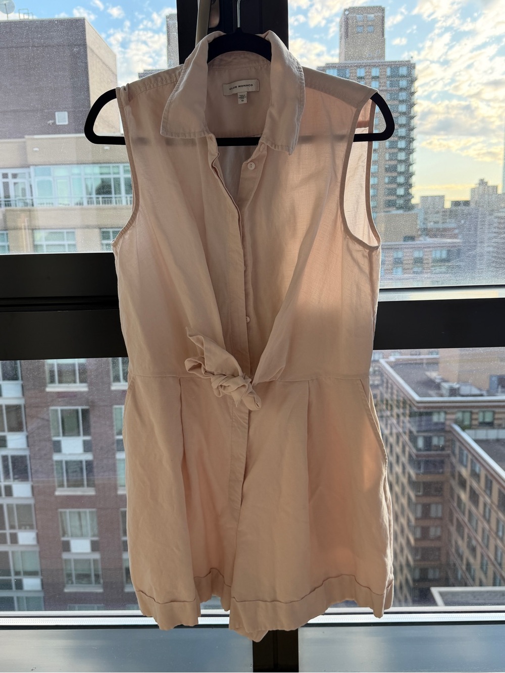 Club Monaco Sleeveless Tie-Front Romper in Light Blush
